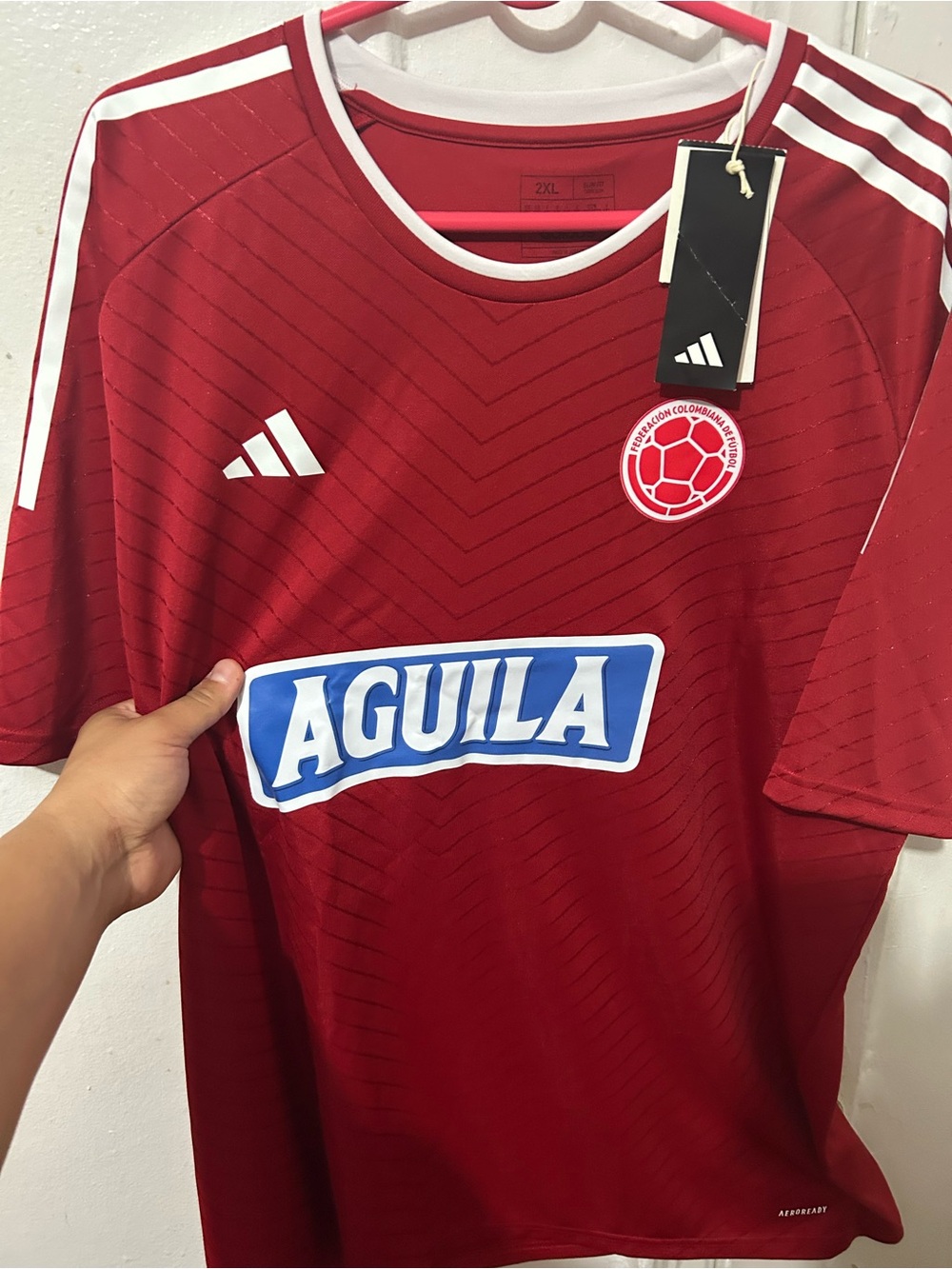 adidas Maroon Soccer Jersey with White Accents and Sponsor Patch